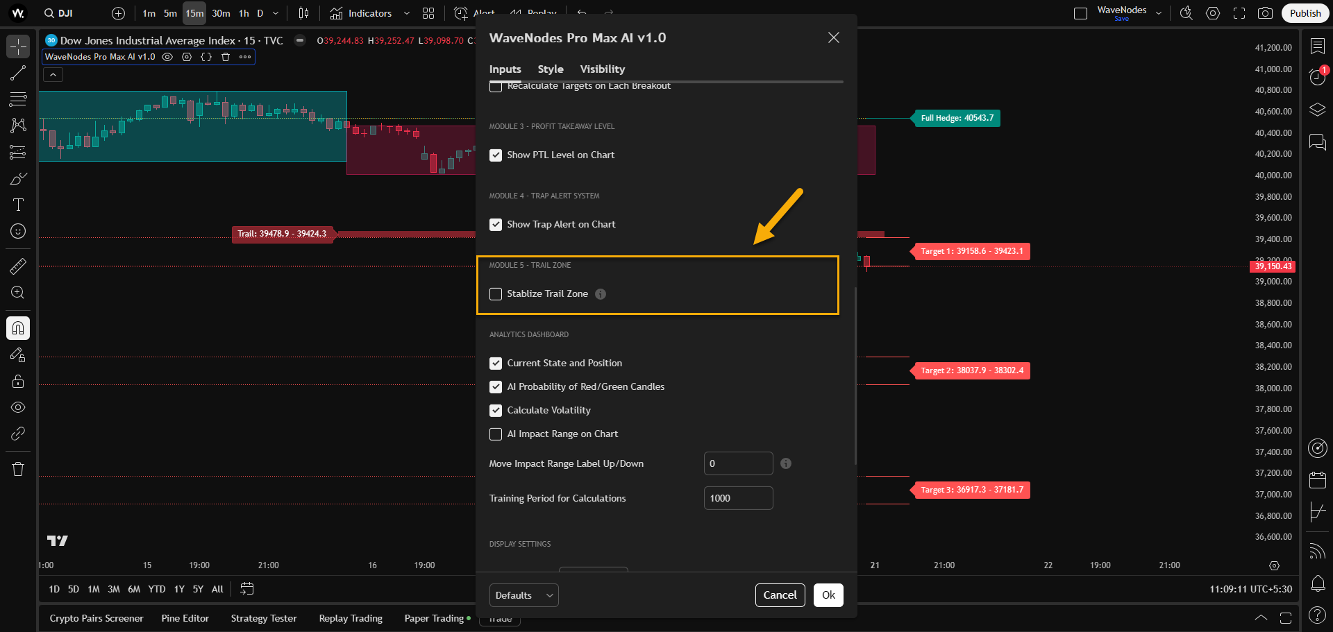 Trail Zone Settings Example
